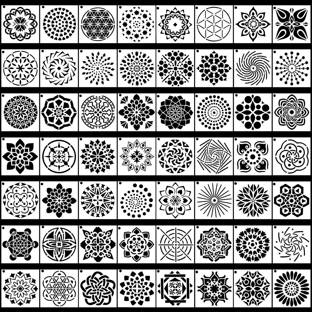 56-Pack Mandala Dot Painting Stencils – 3.6 x 3.6 in Reusable Templates for DIY Rock Art, Wood Furniture, Canvas & Home Craft Projects